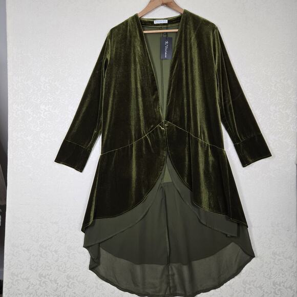 R Vivimos Velvet Cardigan Duster M Green Open Front Ruffle Witchy Holiday Boho - Picture 16 of 16